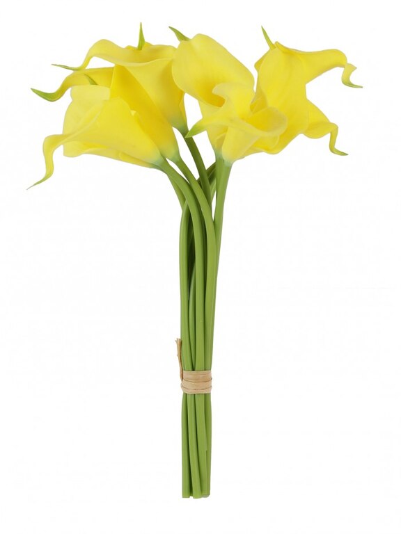 FOURWALLS ARTIFICIAL DECORATIVE REAL TOUCH MINI CALLA LILLIES FLOWER STICKS FOR HOME DÉCOR (32 CM TALL, SET OF 8, YELLOW MSF28